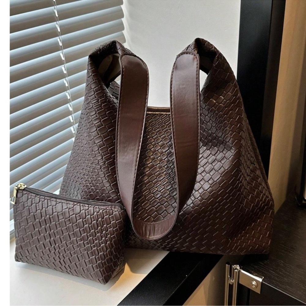 Luxe Vegan Leather Textured Shoulder Bag Set